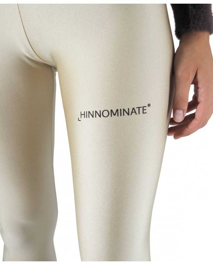 leggins a vita alta nocciola da donna con logo su gamba | HINNOMINATE