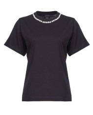 t-shirt nero limousine da donna con piccolo logo dietro | PINKO