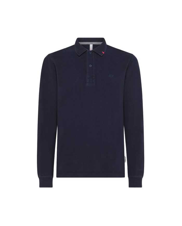 polo navy blue da uomo con dettaglio ricamato su colletto | SUN68 polo navy blue da uomo con dettaglio ricamato su colletto | SUN68