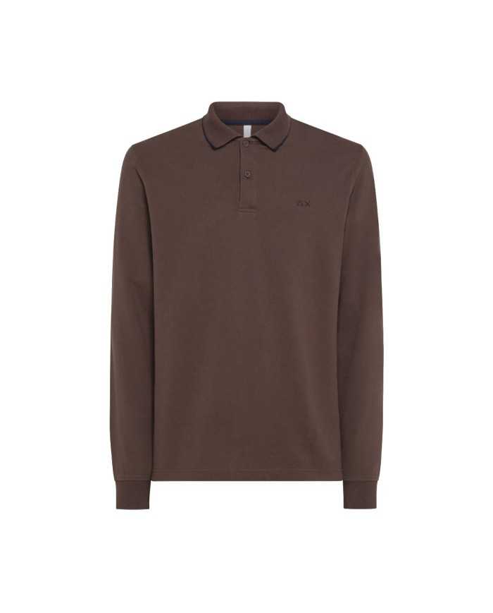 polo marrone da uomo con dettaglio small stripes | SUN68 polo marrone da uomo con dettaglio small stripes | SUN68