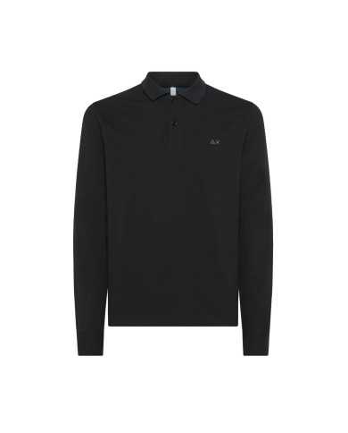 polo nero da uomo con patch a fantasia e logo patch | SUN68 polo nero da uomo con patch a fantasia e logo patch | SUN68
