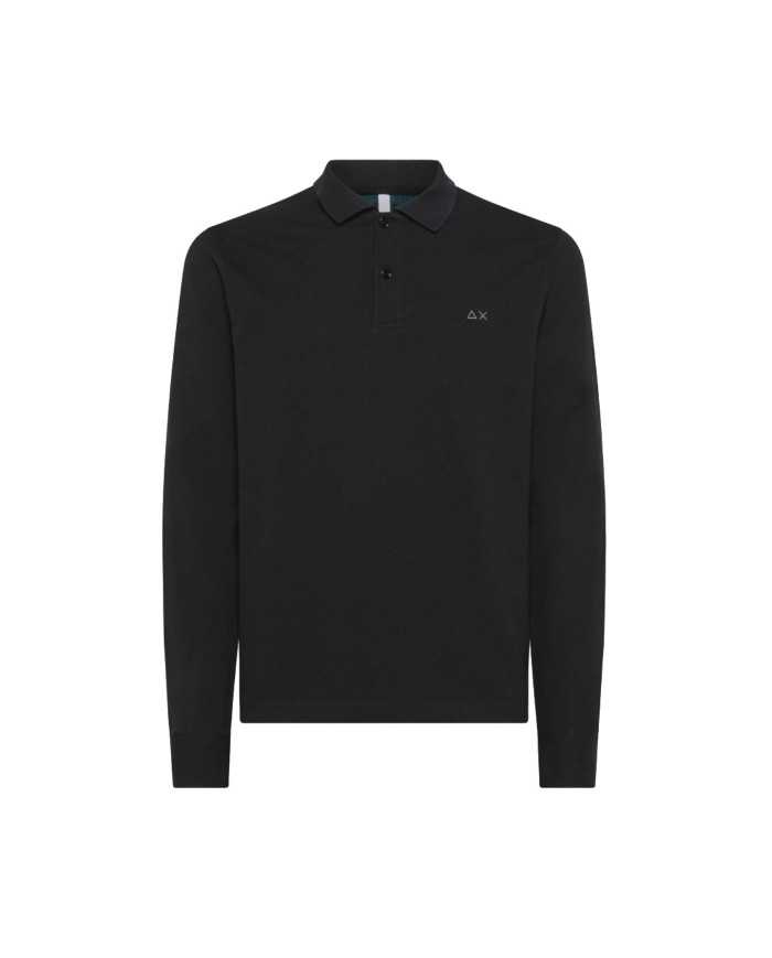polo nero da uomo con patch a fantasia e logo patch | SUN68 polo nero da uomo con patch a fantasia e logo patch | SUN68