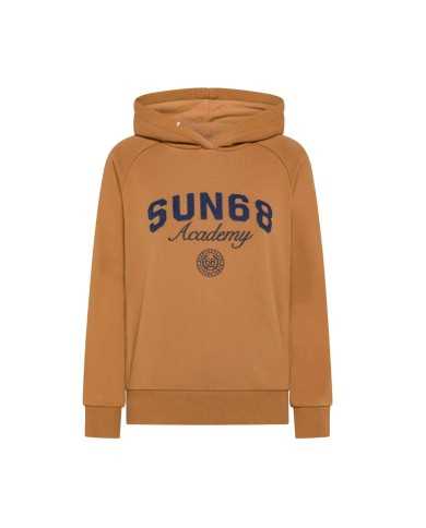 felpa con cappuccio cammello da donna con logo ricamo grande | SUN68