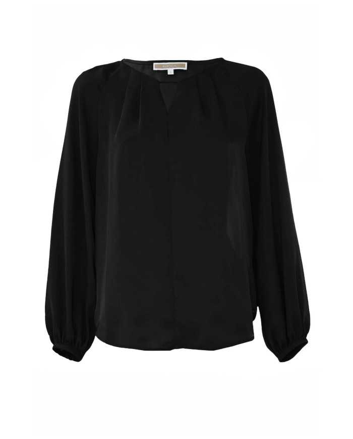 blusa nero da donna con scollatura a barchetta e pinces | KOCCA blusa nero da donna con scollatura a barchetta e pinces | KOCCA