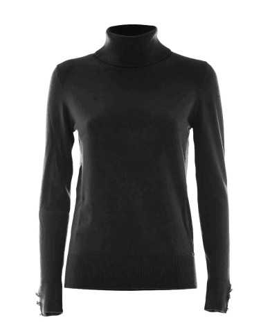 maglia nera da donna con polsini decorati con bottoni | KOCCA