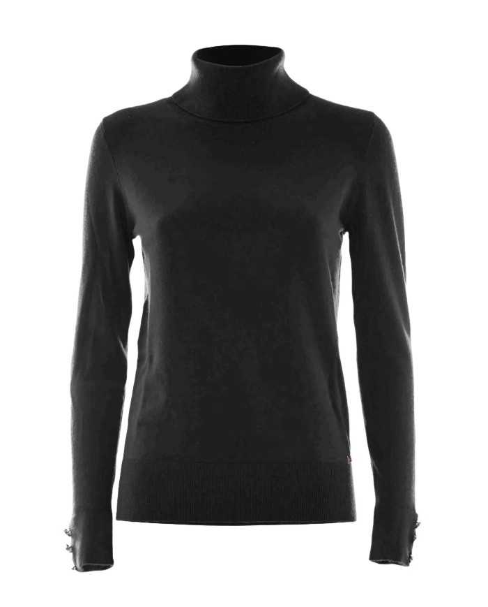 maglia nera da donna con polsini decorati con bottoni | KOCCA maglia nera da donna con polsini decorati con bottoni | KOCCA