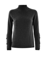 maglia nero da donna con bottoni rivestiti su maniche | KOCCA