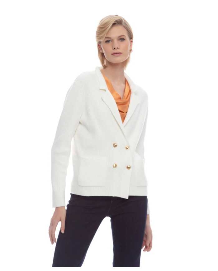 maglia stile giacca doppiopetto latte/panna da donna | KOCCA maglia stile giacca doppiopetto latte/panna da donna | KOCCA