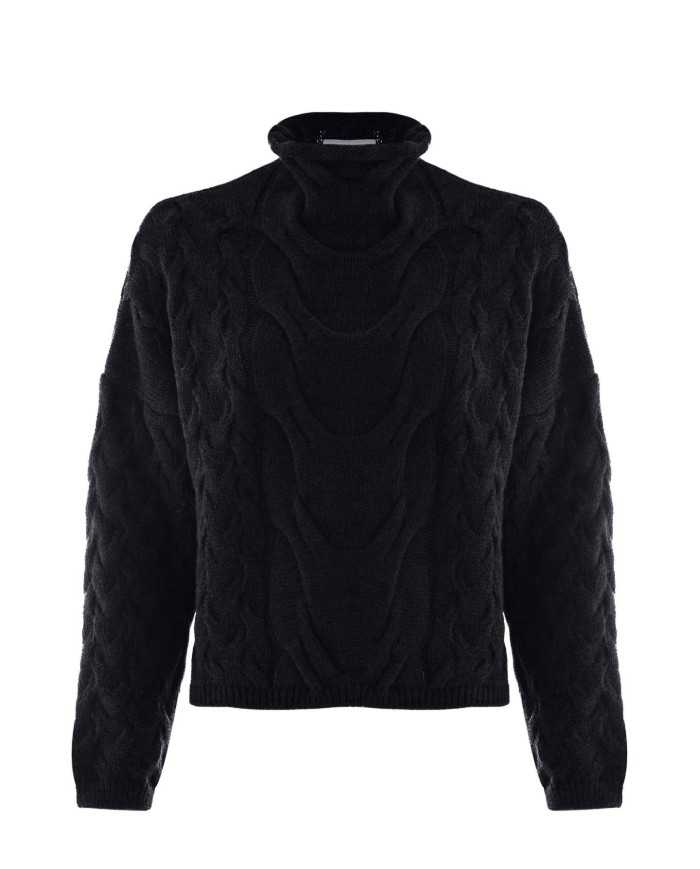 maglia nera da donna con pattern in rilievo e collo ad imbuto | KOCCA maglia nera da donna con pattern in rilievo e collo ad imbuto | KOCCA