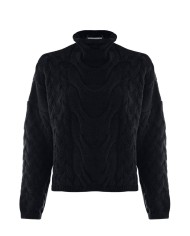 maglia nera da donna con pattern in rilievo e collo ad imbuto | KOCCA