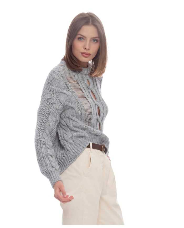 lupetto grigio melange da donna traforato su capo | KOCCA lupetto grigio melange da donna traforato su capo | KOCCA