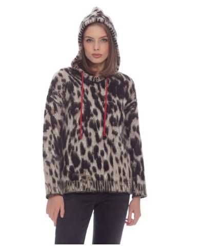 maglia con fantasia animalier maculata da donna con cappuccio | KOCCA maglia con fantasia animalier maculata da donna con cappuccio | KOCCA