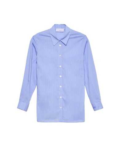 camicia azzurro da donna con logo ricamato e rigatura | GAELLE
