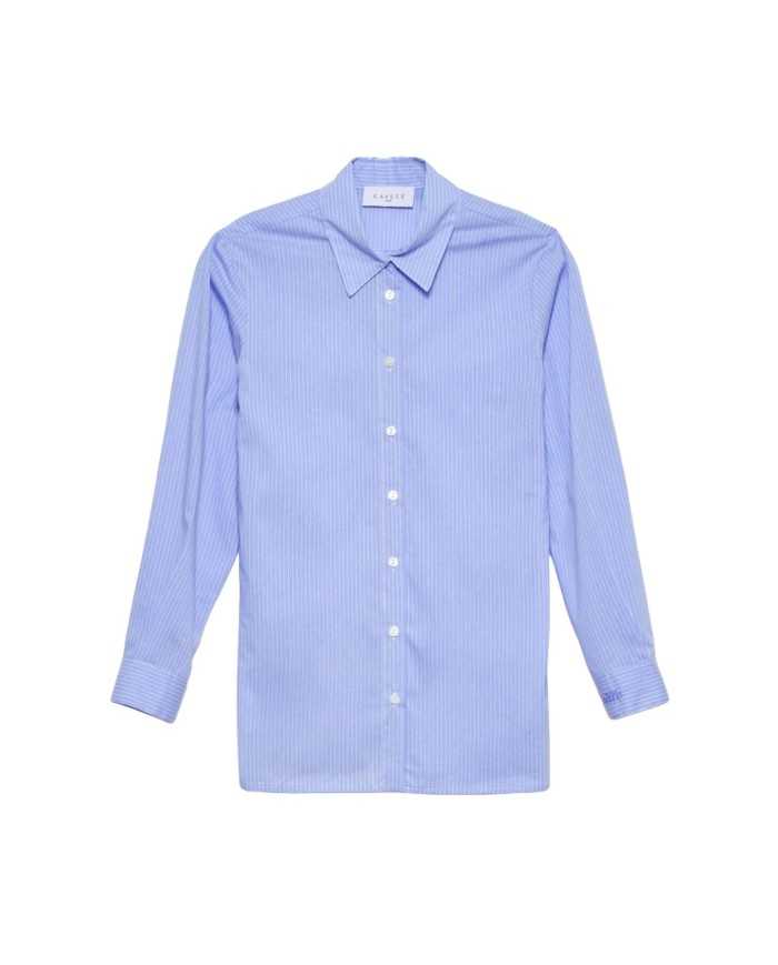 camicia azzurro da donna con logo ricamato e rigatura | GAELLE camicia azzurro da donna con logo ricamato e rigatura | GAELLE