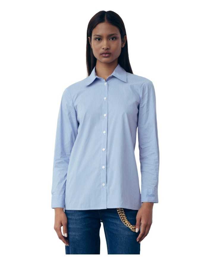 camicia azzurro da donna con logo ricamato e rigatura | GAELLE camicia azzurro da donna con logo ricamato e rigatura | GAELLE
