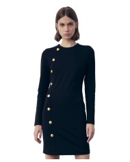 abito lungo nero da donna con bottoni abbinati | GAELLE