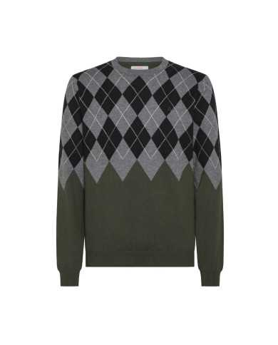 Maglia militare scuro uomo con motivo GEOMETRICO e LOGO RICAMO | SUN68 Maglia militare scuro uomo con motivo GEOMETRICO e LOGO RICAMO | SUN68