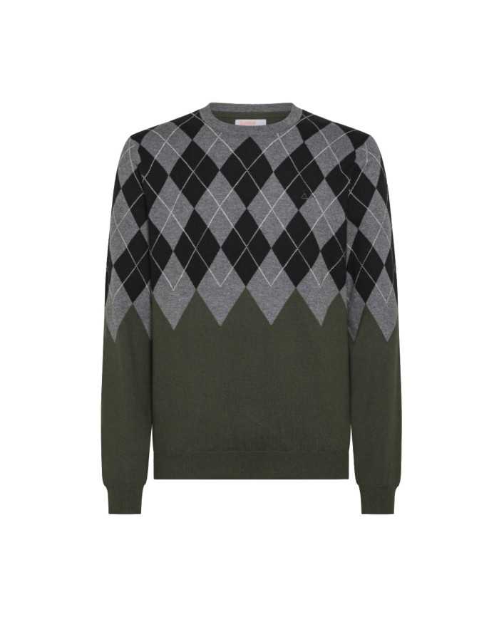 Maglia militare scuro uomo con motivo GEOMETRICO e LOGO RICAMO | SUN68 Maglia militare scuro uomo con motivo GEOMETRICO e LOGO RICAMO | SUN68