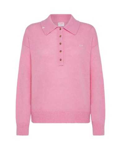 maglia rosa da donna con LOGO RICAMATO e bordi a COSTINE | SUN68