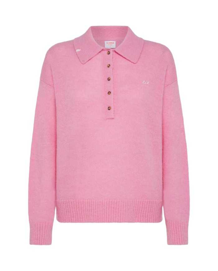 maglia rosa da donna con LOGO RICAMATO e bordi a COSTINE | SUN68 maglia rosa da donna con LOGO RICAMATO e bordi a COSTINE | SUN68