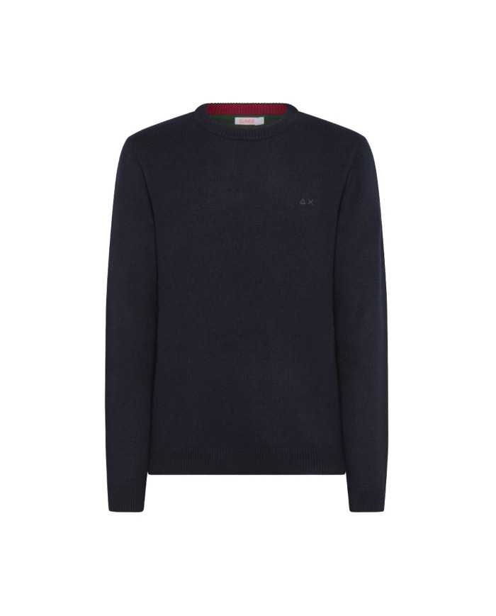 maglia navy blue da uomo con LOGO RICAMATO e bordi a COSTINE | SUN68 maglia navy blue da uomo con LOGO RICAMATO e bordi a COSTINE | SUN68