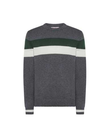 maglia grigio scuro da uomo con DETTAGLI A RIGHE e LOGO RICAMO | SUN68 maglia grigio scuro da uomo con DETTAGLI A RIGHE e LOGO RICAMO | SUN68