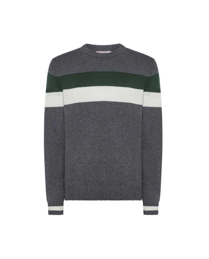 maglia grigio scuro da uomo con DETTAGLI A RIGHE e LOGO RICAMO | SUN68 maglia grigio scuro da uomo con DETTAGLI A RIGHE e LOGO RICAMO | SUN68