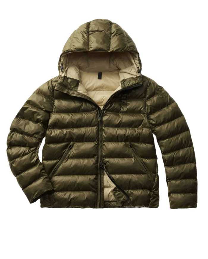 piumino oliva scura/biscotto con tubolare su cappuccio | BLAUER piumino oliva scura/biscotto con tubolare su cappuccio | BLAUER