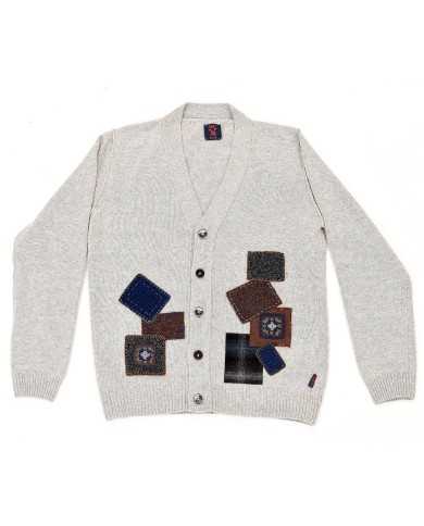 cardigan acciaio da uomo con PATCH ABBINATE e DETTAGLI RICAMATI | BOB cardigan acciaio da uomo con PATCH ABBINATE e DETTAGLI RICAMATI | BOB