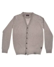 cardigan tabacco da uomo con DETTAGLI RICAMATI e bordi a costine | BOB