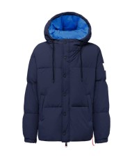 piumino imbottito blu da uomo con logo su manica | AFTER LABEL
