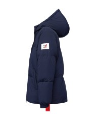 piumino imbottito blu da uomo con logo su manica | AFTER LABEL