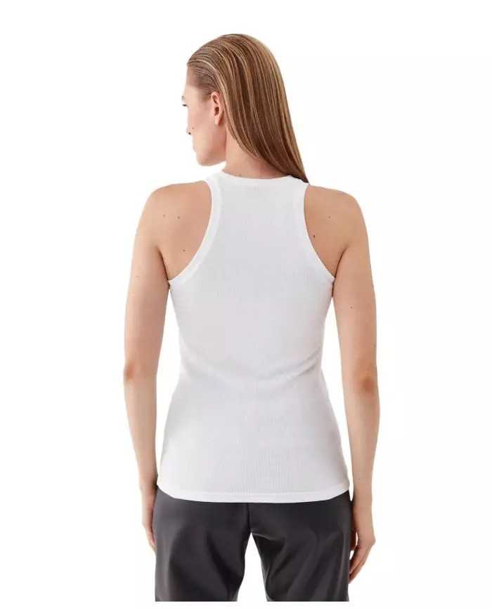 canotta bianca da donna con scollo a vogatore e logo | PINKO canotta bianca da donna con scollo a vogatore e logo | PINKO