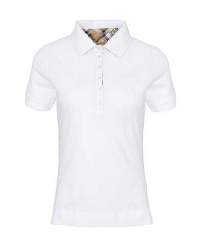 Polo donna bianca/primrose con fantasia tartan e ricamo logo | BARBOUR
