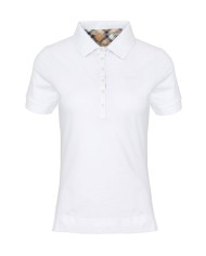 Polo donna bianca/primrose con fantasia tartan e ricamo logo | BARBOUR