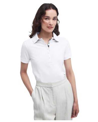 Polo donna bianca/primrose con fantasia tartan e ricamo logo | BARBOUR