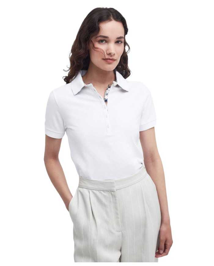 Polo donna bianca/primrose con fantasia tartan e ricamo logo | BARBOUR Polo donna bianca/primrose con fantasia tartan e ricamo logo | BARBOUR