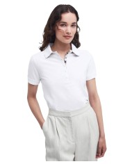 Polo donna bianca/primrose con fantasia tartan e ricamo logo | BARBOUR