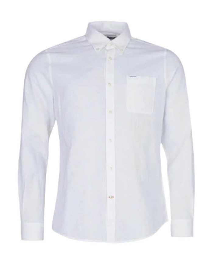 Camicia da uomo in misto lino bianca con tasca su petto | BARBOUR Camicia da uomo in misto lino bianca con tasca su petto | BARBOUR