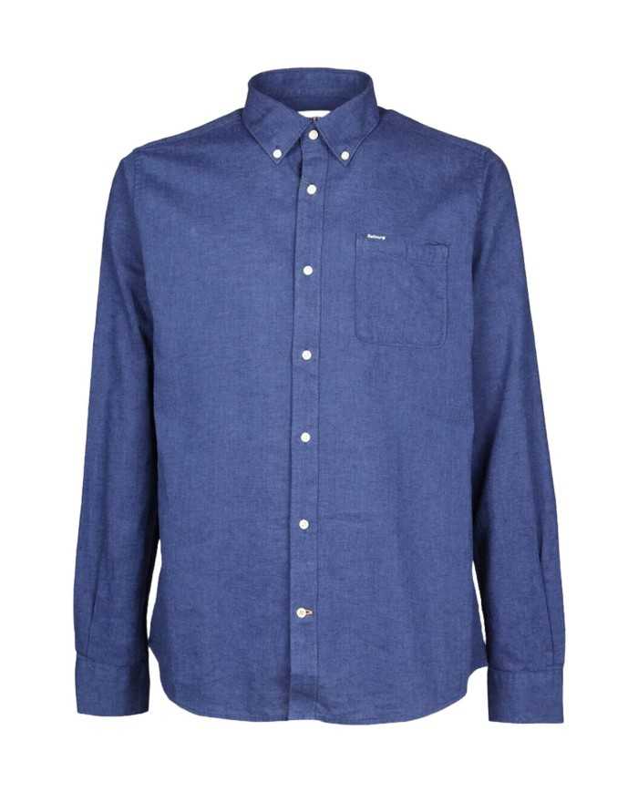 Camicia da uomo in misto lino indigo con tasca su petto | BARBOUR Camicia da uomo in misto lino indigo con tasca su petto | BARBOUR