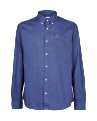 Camicia da uomo in misto lino indigo con tasca su petto | BARBOUR Camicia da uomo in misto lino indigo con tasca su petto | BARBOUR