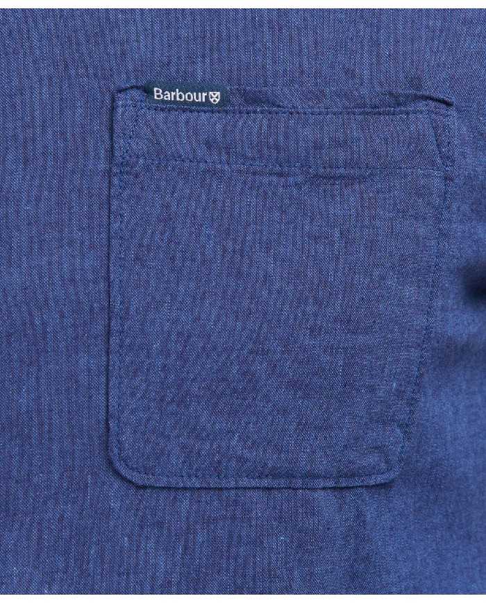 Camicia da uomo in misto lino indigo con tasca su petto | BARBOUR Camicia da uomo in misto lino indigo con tasca su petto | BARBOUR