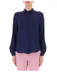 Camicia donna blu cerimonia in misto seta con polsini al fondo | PINKO Camicia donna blu cerimonia in misto seta con polsini al fondo | PINKO