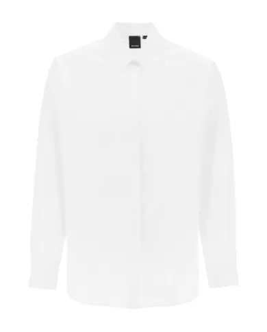 Camicia donna bianca con ricamo logo con polsini a fondo | PINKO Camicia donna bianca con ricamo logo con polsini a fondo | PINKO