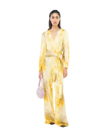 Pantalone donna multi giallo/verde a palazzo a gamba dritta | PINKO Pantalone donna multi giallo/verde a palazzo a gamba dritta | PINKO