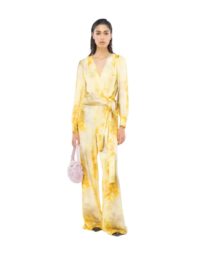 Pantalone donna multi giallo/verde a palazzo a gamba dritta | PINKO Pantalone donna multi giallo/verde a palazzo a gamba dritta | PINKO