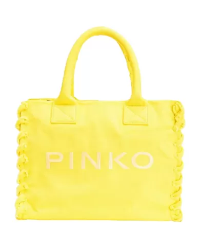 Borsa donna rosa in cavans di cotone riciclato con ricamo logo | PINKO Borsa donna rosa in cavans di cotone riciclato con ricamo logo | PINKO