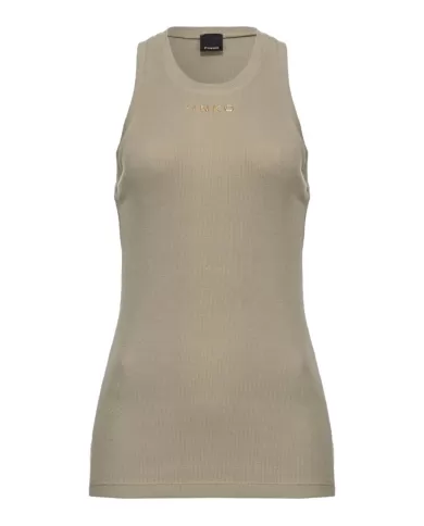 Canotta donna verde a costine con logo pinko su petto | PINKO Canotta donna verde a costine con logo pinko su petto | PINKO