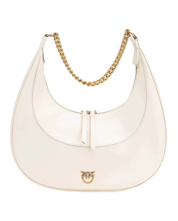 Borsa donna bianca a mezzaluna con logo Lovebirds | PINKO Borsa donna bianca a mezzaluna con logo Lovebirds | PINKO