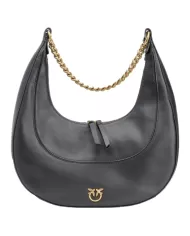 Borsa donna nera a mezzaluna con logo Lovebirds | PINKO Borsa donna nera a mezzaluna con logo Lovebirds | PINKO